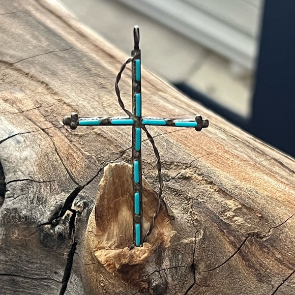 Vintage Native American Sterling Silver Turquoise Pendant - Picture 7 of 10